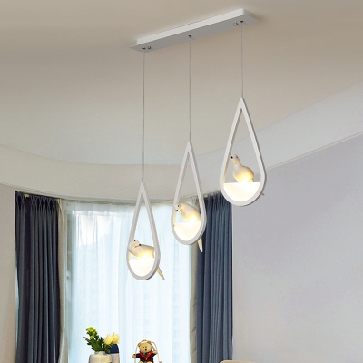 Black/White Teardrop Hanging Ceiling Light with Bird Nordic Metal 1/2/3 Lights Cluster Pendant Light in Warm/White