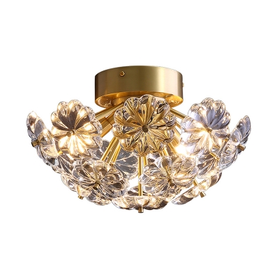 Brass Sputnik Flush Ceiling Light Traditional 3/10 Lights Flush Mount Light with Crystal Flower