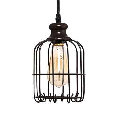 Bronze Cage Suspension Light Industrial Metal 1 Light Foyer Hanging Light Fixture with On/Off Dimmer Switch