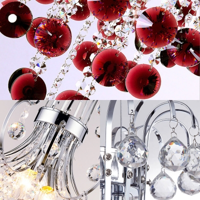 Burgundy Crystal Chandelier Lamp Modernism 4 Lights 16