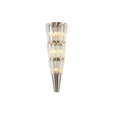 Clear Crystal Cone Wall Light Fixture LED Modern 4 Tiers Wall Lamp in Nickel Finish for Living Room, 6