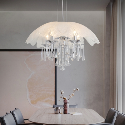 Contemporary Crystal Pendant Chandelier Glass and Metal 4 Heads Hanging Light Fixture in White