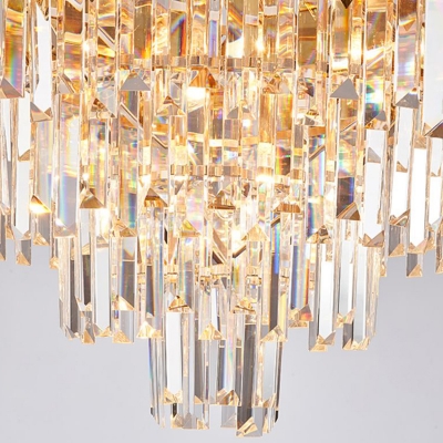 Contemporary Tiered Hanging Light Clear Faceted Crystal 8 Bulbs Pendant Light in Black and Gold