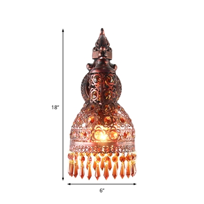 Copper Plated Finish Dome Wall Sconce Light Lodge 1 Light Amber Crystal Sconce Light for Corridor