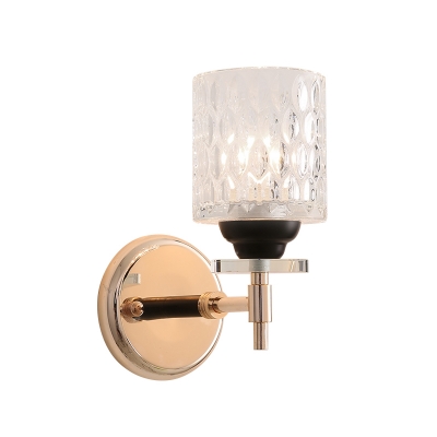 Dimpled Glass Wall Sconce Simple 1 Light Cylinder Sconce Light Fixture in Black/Chrome Finish for Kitchen