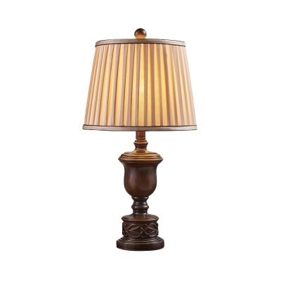 Gathered Fabric Empire Shade Table Lamp Traditional 1 Light Standing Table Light in Brown