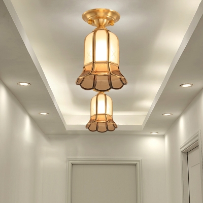 Gold Cylinder/Bell/Globe Flush Ceiling Lamp Retro Style 1 Light Glass Flushmount Lighting