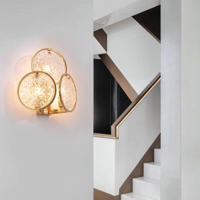 Gold Ring Sconce Lighting with Clear Water Glass Contemporary Bedside Wall Lamp