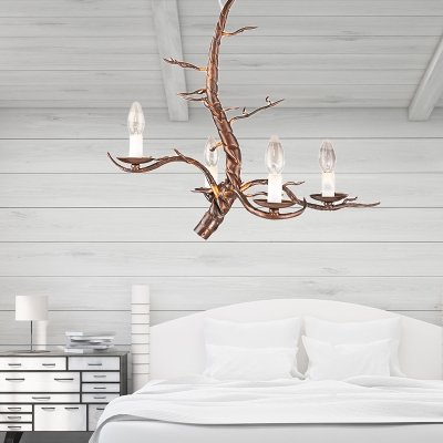Industrial Branch Hanging Lamp 4 Lights Metal Ceiling Chandelier Light in Bronze for Bedroom