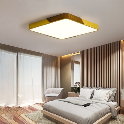 Metal and Wood Flush Mount Ceiling Light with Square/Rectangle Shade Led Gold Ceiling Light in Warm/White/Neutral, 16