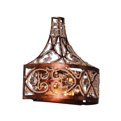 Metal Cage Wall Light Fixture Industrial Vintage 2 Lights Wall Sconce in Rust for Corridor