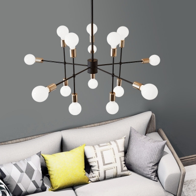 Mid Century Modern Radial Pendant Light Metal Multi Light Chandelier in Brass for Living Room
