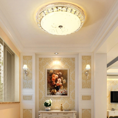 Modern Bowl LED Ceiling Light Metal and Glass Flushmount Light in White for Hotel Living Room
