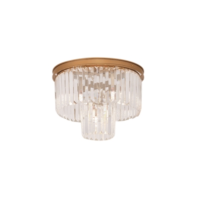 Office Bedroom Round Flush Ceiling Light Clear Crystal Contemporary Ceiling Mount Light in Gold