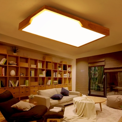 Rectangle Ceiling Mounted Light Modernist Acrylic LED Wooden Ceiling Lighting for Living Room