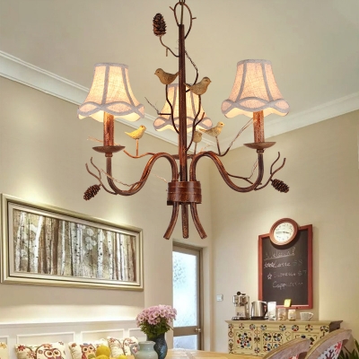 Rustic Chandelier Lighting with Scalloped Fabric Shade 22