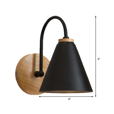 Simple Conical Wall Light Sconce 1 Light Wall Lamp with Metal Shade and Gooseneck Arm in Black/White, 6