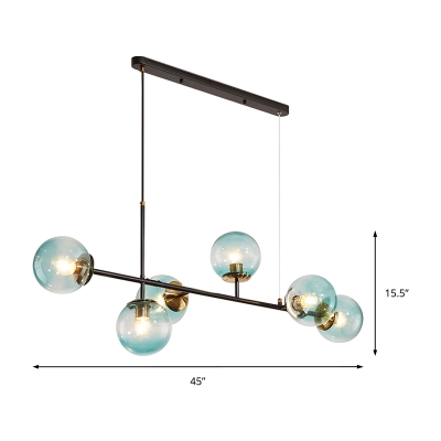 Spherical Island Chandelier with Amber/Blue/Smoke/White Glass Shade 6 Lights Modern Hanging Lamp