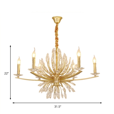 Unique Crystal Chandelier Lighting Traditional Metal 3/6/8 Heads Candle Lighting Fixture in Brass