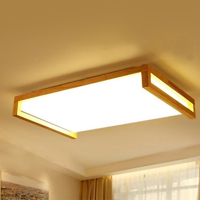 Wood Rectangle Ceiling Lighting Contemporary LED Flush Mount Ceiling Fixture for Bedroom