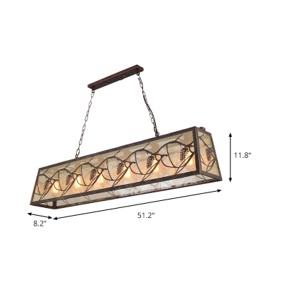 Wrought Iron Linear Chandelier Lighting Country Style 3/6 Bulbs Fabric Kitchen Island Lamp in Rust
