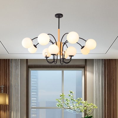 6/8/10/12/15 Lights Orb Chandelier Lamp Modern Opal Glass Living Room Pendant Light in Black