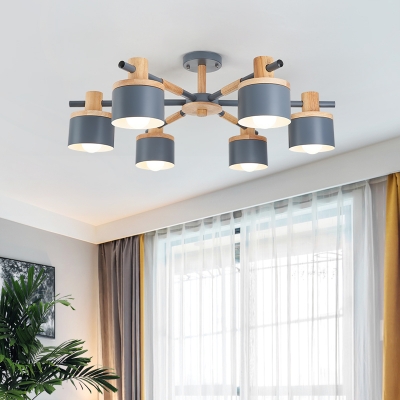 6/8 Heads Sputnik Semi Mount Lighting Contemporary Metal Semi-Flush Ceiling Light in Grey for Bedroom