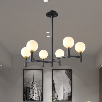 6/8 Lights Orb Pendant Lighting with Frosted Glass Shade Modern Hanging Ceiling Light in Black/Gold/White