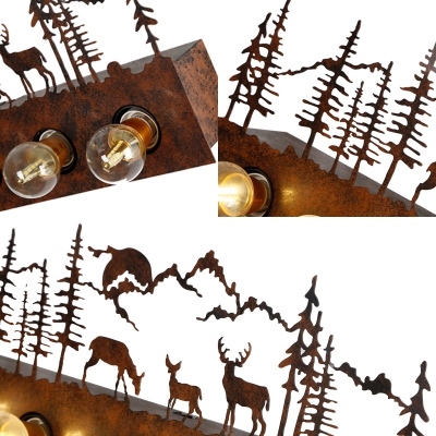 6 Bulbs Linear Bath Bar with Deer/Bear Rustic Loft Metal Bathroom Vanity Lighting in Rust