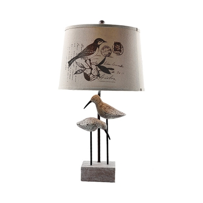 Beige Drum Table Lighting with Bird Pattern/No Pattern Loft Rustic Fabric Shade 1 Light Standing Lamp for Bedside