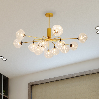 Black/Gold Sputnik Chandelier Modernism 9/13 Lights Bedroom Pendant Light with Orb Clear Glass Shade