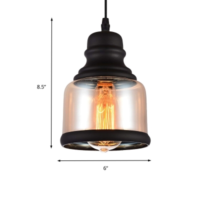 Black Mini Ceiling Pendant Light with Plug In Cord and On/Off Switch Industrial Cognac Glass 1 Light Drop Light