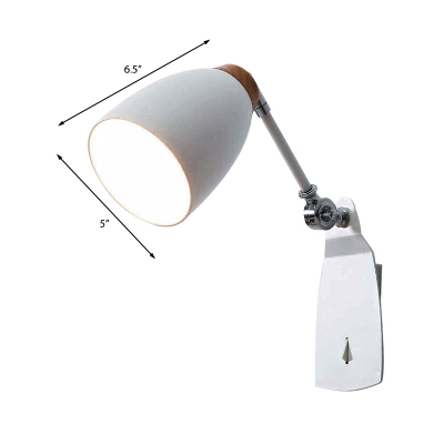 White Tapered Wall Lighting Fixture Simple Metallic 1 Head Sconce Light Fixture with Switch for Study