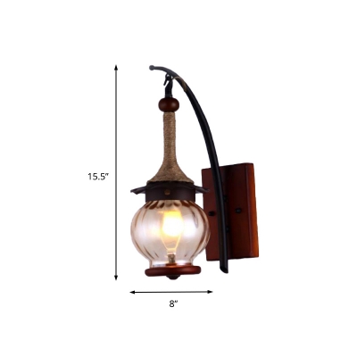 Bottle/Globe Wall Sconce Retro Style Frosted Glass Shade 1 Head Lighting Sconce in Black for Corridor