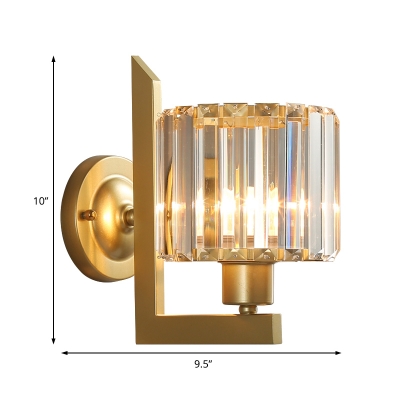 Clear Crystal Drum Wall Light Bedside Bedroom 1 Light Modern Stylish Wall Lamp in Coffee/Gold