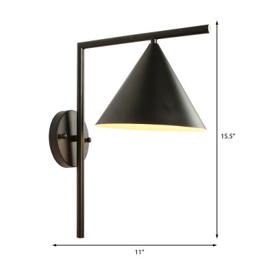 Conical Metal Wall Lighting Contemporary 1 Light Black/White/Gold Sconce Light Fixture over Table, 8
