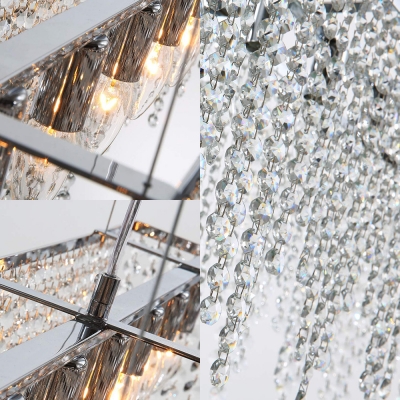 Contemporary Icicle Pendant Light Clear Crystal 8 Lights Linear Hanging Ceiling Light in Chrome