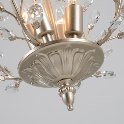 Crystal Chandelier Light with Leaf Design 4 Lights Modern Champagne Gold Ceiling Hanging Light