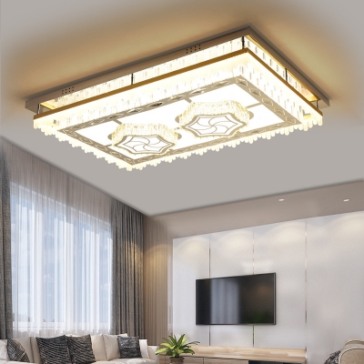 Crystal Linear Flush Lighting with Hexagon/Square Pattern Contemporary Integrated Led Flushmount Lighting in Chrome