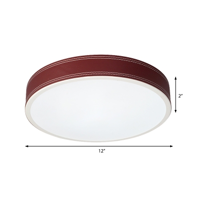 Dark Red Drum Ceiling Light Fixture Minimalism Metal Flush Ceiling Light in Warm/White Light, 12