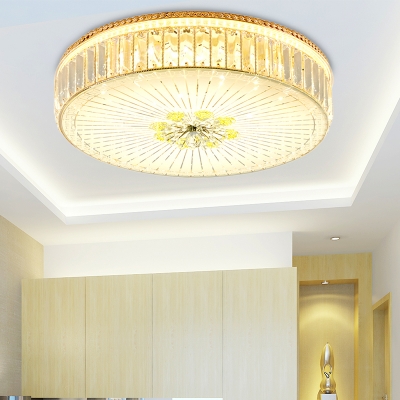 Drum Shade Crystal Flush Mount Ultra Modern Multi Light Flush Ceiling Light Fixture in Gold, 16