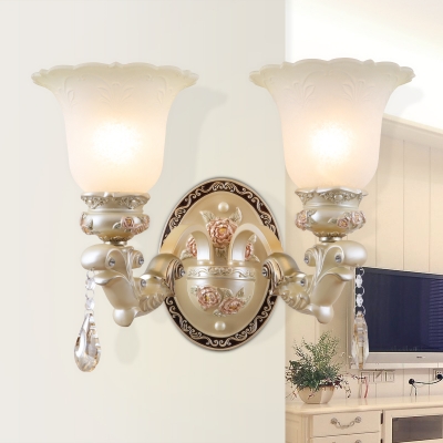 European Style Flower Wall Light 1/2 Lights E27 Milk Glass Wall Sconce in White for Villa Dining Room
