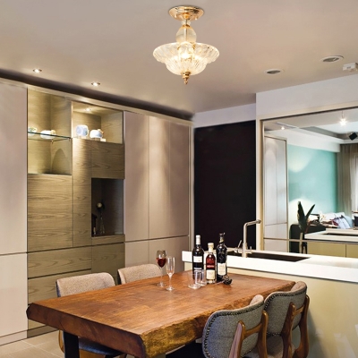 Gold/Black Flared Glass Semi-Flush Mount Modern Metal Crystal Ceiling Light Fixture for Dining Room