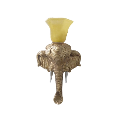 Gold Elephant Wall Mounted Light with Flared Opal Glass Shade 1 Lights Country Resin Wall Sconce for Living Room