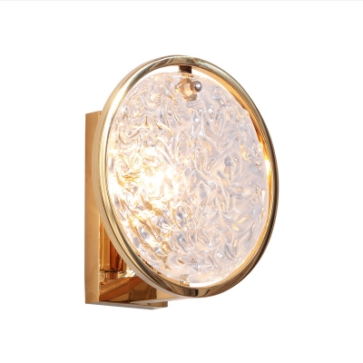 Gold Ring Sconce Lighting with Clear Water Glass Contemporary Bedside Wall Lamp