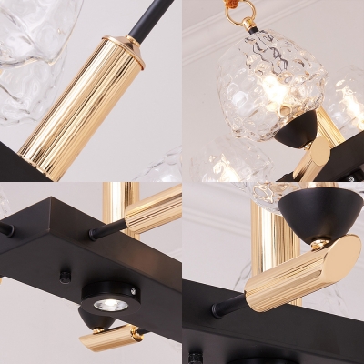 Industrial Linear Hanging Light Hammered Glass Shade 8 Lights Dining Room Island Light in Black