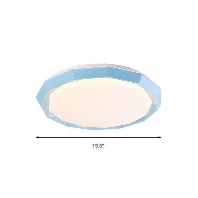 Macaron Style Geometric Flush Light Metal and Acrylic Blue/Orange/Pink Close to Ceiling Light in White Light