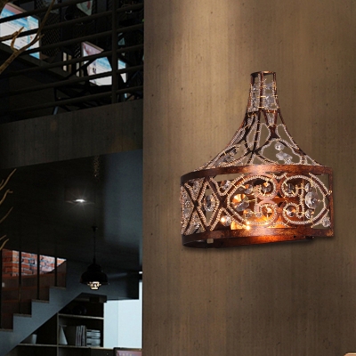 Metal Cage Wall Light Fixture Industrial Vintage 2 Lights Wall Sconce in Rust for Corridor