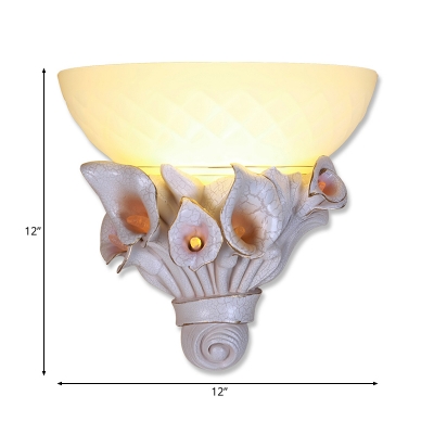 Milk Glass Bowl Wall Lighting with White Flower 1 Head Wall Sconce Light in Yellow/White