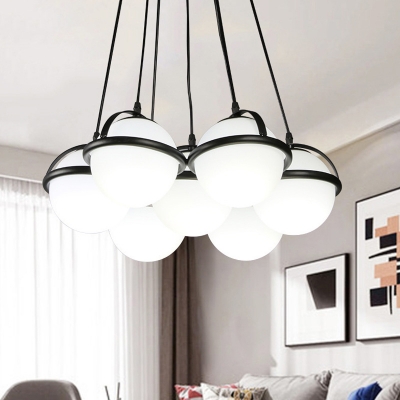 Milk Glass Globe Hanging Lamp Modern 1 Light Living Room Chandelier Light in White